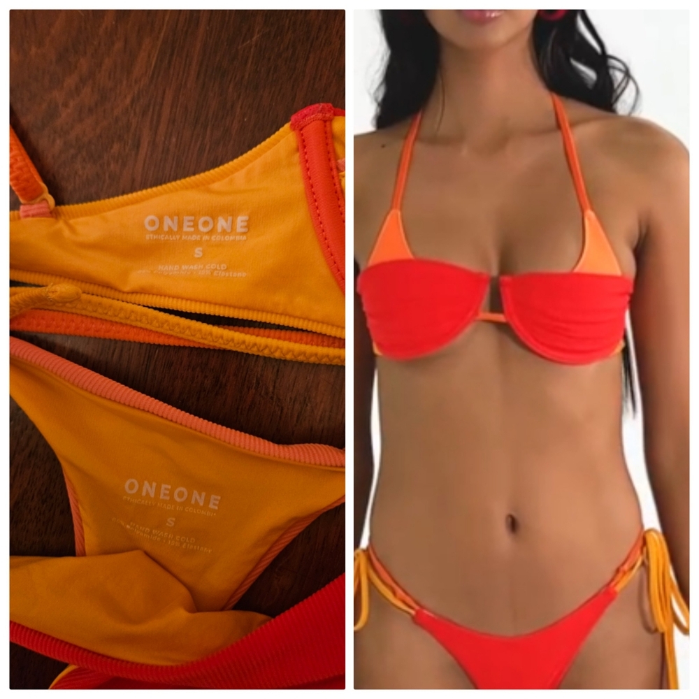 Nwot ONEone double strapped same swim orange paprika thong bikini s